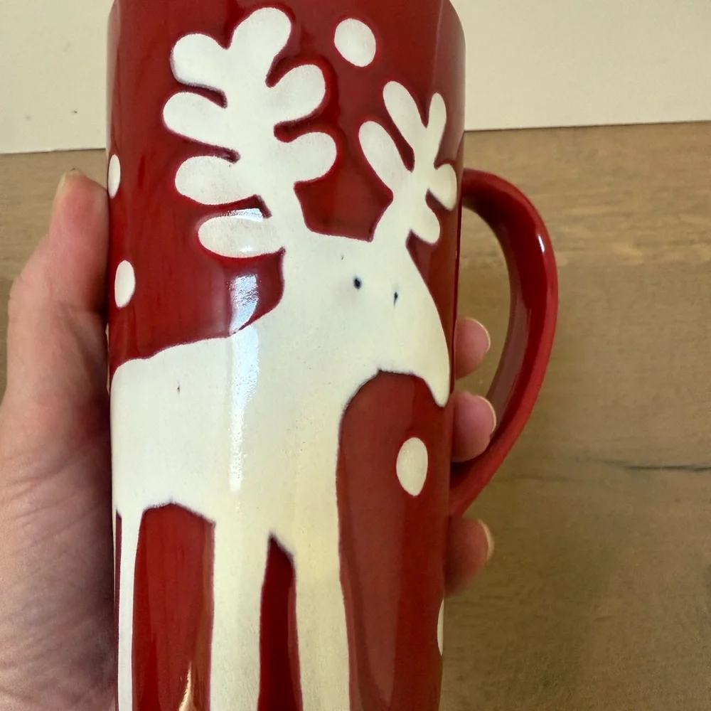 Vintage Adorable Pier 1 Red Reindeer Mug